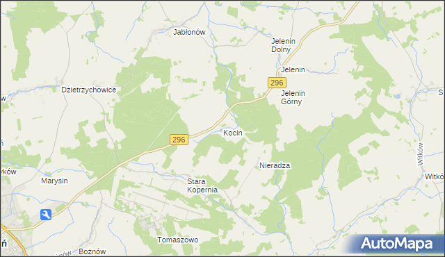 mapa Kocin gmina Żagań, Kocin gmina Żagań na mapie Targeo