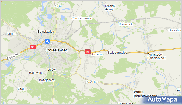 mapa Kruszyn gmina Bolesławiec, Kruszyn gmina Bolesławiec na mapie Targeo