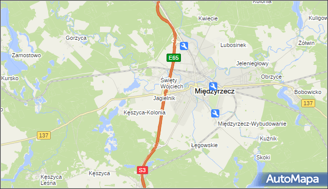 mapa Międzyrzecz powiat międzyrzecki, Międzyrzecz powiat międzyrzecki na mapie Targeo