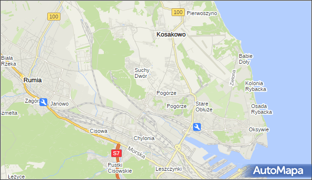 mapa Pogórze gmina Kosakowo, Pogórze gmina Kosakowo na mapie Targeo