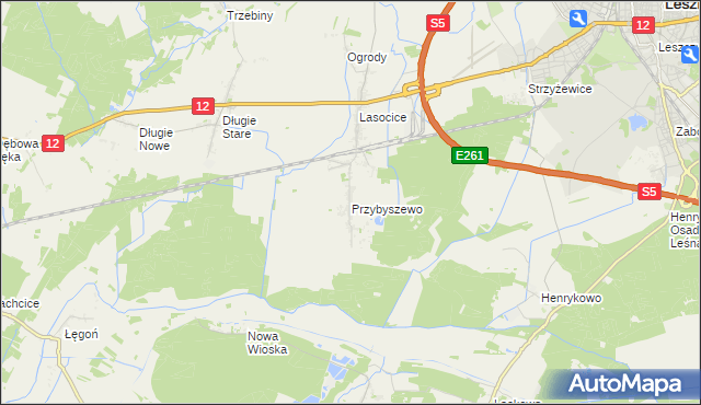 mapa Przybyszewo gmina Święciechowa, Przybyszewo gmina Święciechowa na mapie Targeo