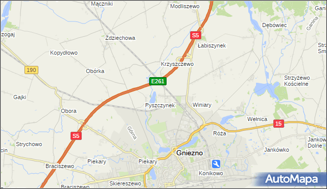 mapa Pyszczyn gmina Gniezno, Pyszczyn gmina Gniezno na mapie Targeo