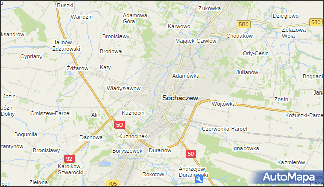 mapa Sochaczew, Sochaczew na mapie Targeo