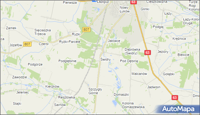 mapa Świdry gmina Łuków, Świdry gmina Łuków na mapie Targeo