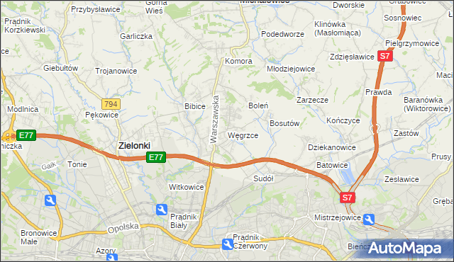 mapa Węgrzce gmina Zielonki, Węgrzce gmina Zielonki na mapie Targeo