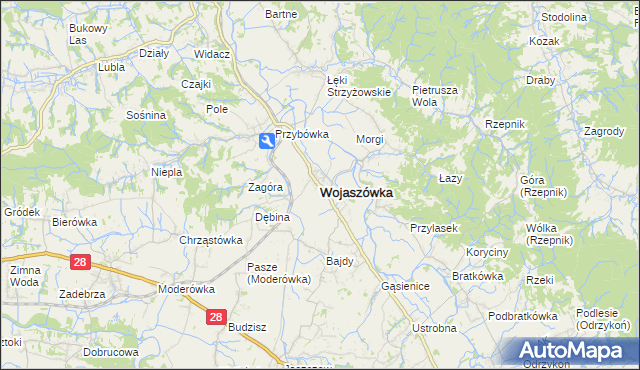 mapa Wojaszówka, Wojaszówka na mapie Targeo