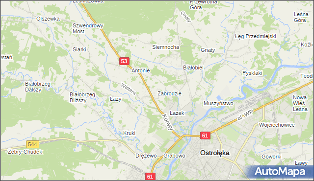 mapa Zabrodzie gmina Olszewo-Borki, Zabrodzie gmina Olszewo-Borki na mapie Targeo