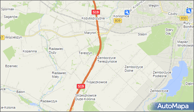 mapa Zemborzyce Tereszyńskie, Zemborzyce Tereszyńskie na mapie Targeo