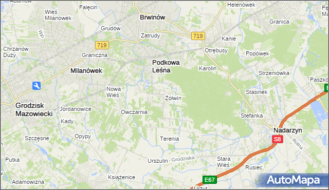 mapa Żółwin gmina Brwinów, Żółwin gmina Brwinów na mapie Targeo