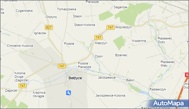 mapa Zosin gmina Bełżyce, Zosin gmina Bełżyce na mapie Targeo