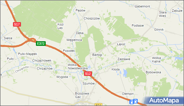 mapa Barłogi gmina Kurów, Barłogi gmina Kurów na mapie Targeo