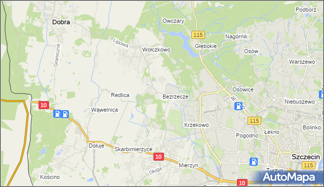 mapa Bezrzecze, Bezrzecze na mapie Targeo