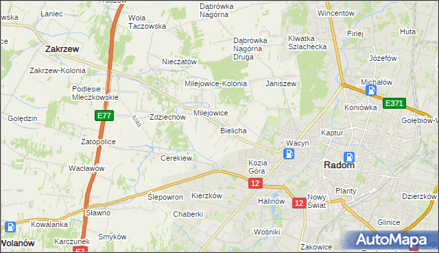mapa Bielicha, Bielicha na mapie Targeo