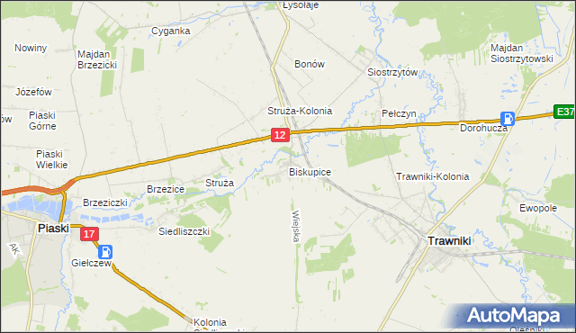 mapa Biskupice gmina Trawniki, Biskupice gmina Trawniki na mapie Targeo