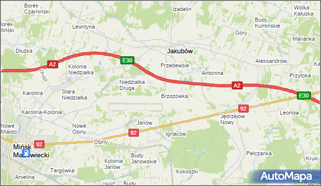 mapa Brzozówka gmina Jakubów, Brzozówka gmina Jakubów na mapie Targeo