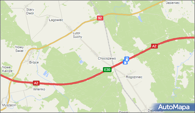mapa Chociszewo gmina Trzciel, Chociszewo gmina Trzciel na mapie Targeo