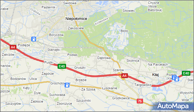 mapa Dąbrowa gmina Kłaj, Dąbrowa gmina Kłaj na mapie Targeo