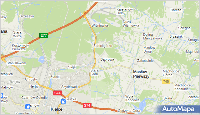 mapa Dąbrowa gmina Masłów, Dąbrowa gmina Masłów na mapie Targeo