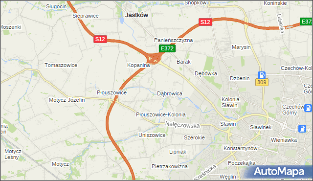 mapa Dąbrowica gmina Jastków, Dąbrowica gmina Jastków na mapie Targeo