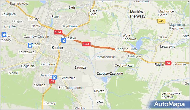 mapa Domaszowice gmina Masłów, Domaszowice gmina Masłów na mapie Targeo