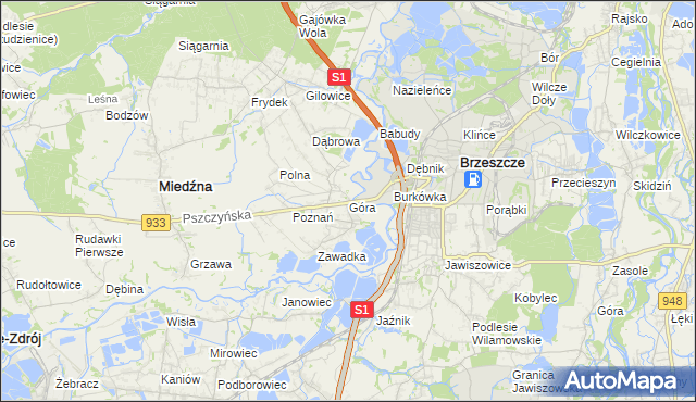 mapa Góra gmina Miedźna, Góra gmina Miedźna na mapie Targeo