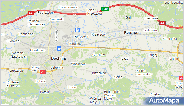 mapa Gorzków gmina Bochnia, Gorzków gmina Bochnia na mapie Targeo