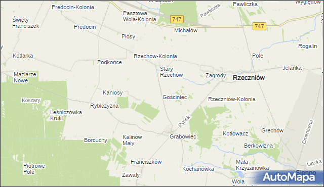 mapa Gościniec gmina Rzeczniów, Gościniec gmina Rzeczniów na mapie Targeo