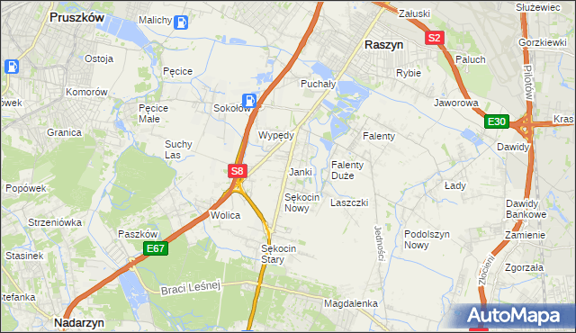 mapa Janki gmina Raszyn, Janki gmina Raszyn na mapie Targeo