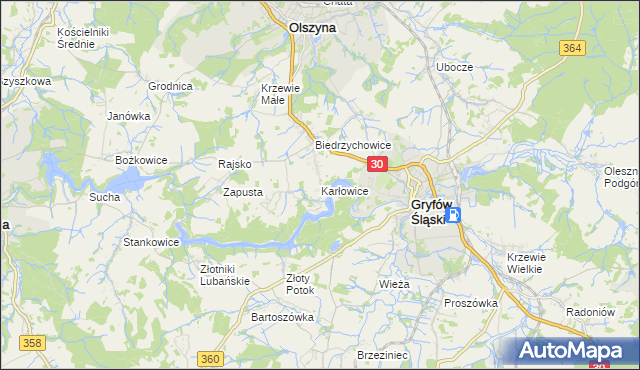 mapa Karłowice gmina Olszyna, Karłowice gmina Olszyna na mapie Targeo