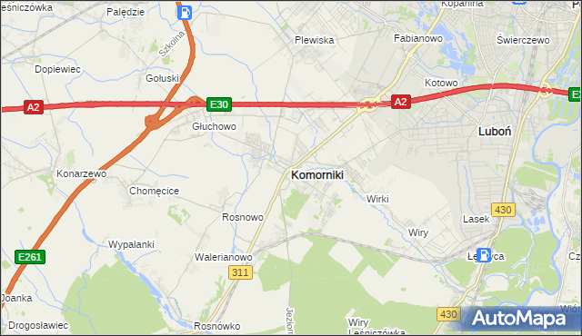 mapa Komorniki powiat poznański, Komorniki powiat poznański na mapie Targeo