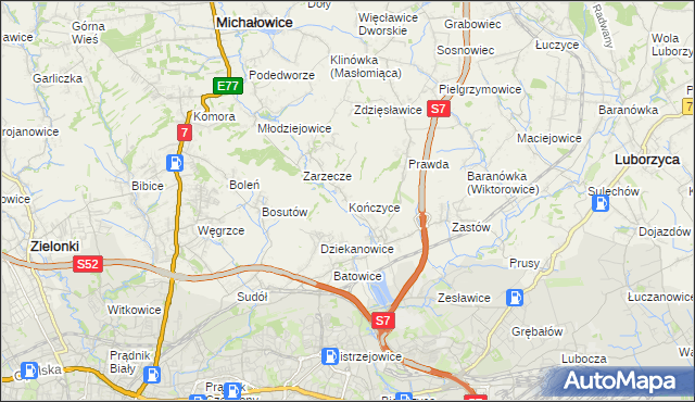 mapa Kończyce gmina Michałowice, Kończyce gmina Michałowice na mapie Targeo