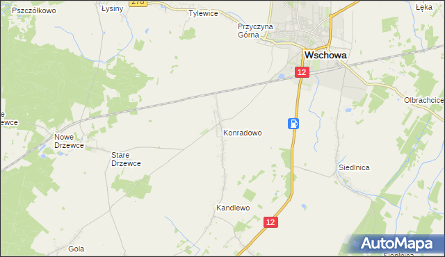 mapa Konradowo gmina Wschowa, Konradowo gmina Wschowa na mapie Targeo