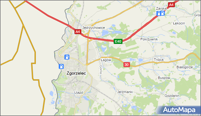 mapa Łagów gmina Zgorzelec, Łagów gmina Zgorzelec na mapie Targeo