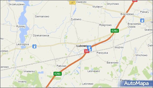 mapa Łubowo powiat gnieźnieński, Łubowo powiat gnieźnieński na mapie Targeo