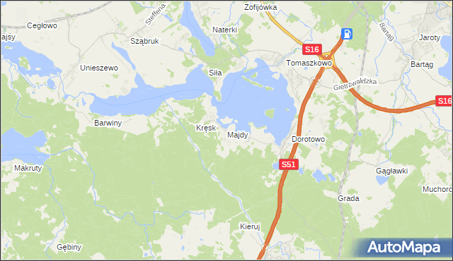 mapa Majdy gmina Stawiguda, Majdy gmina Stawiguda na mapie Targeo