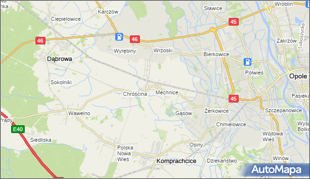 mapa Mechnice gmina Dąbrowa, Mechnice gmina Dąbrowa na mapie Targeo