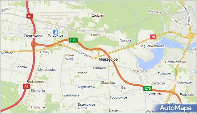 mapa Mierzęcice, Mierzęcice na mapie Targeo