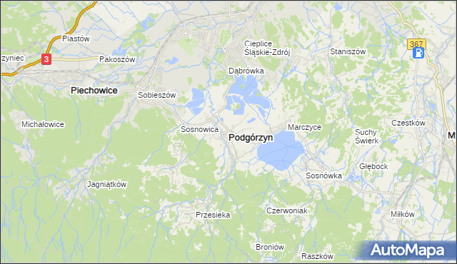 mapa Podgórzyn powiat jeleniogórski, Podgórzyn powiat jeleniogórski na mapie Targeo