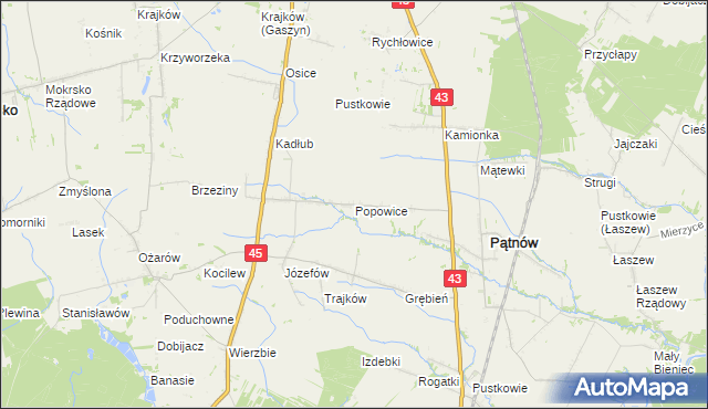 mapa Popowice gmina Pątnów, Popowice gmina Pątnów na mapie Targeo