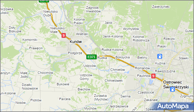 mapa Rudka gmina Kunów, Rudka gmina Kunów na mapie Targeo