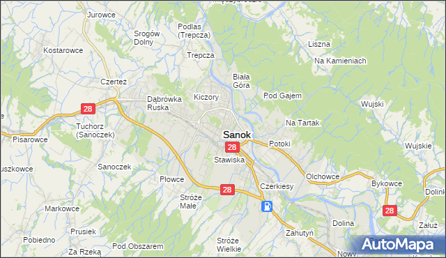 mapa Sanok, Sanok na mapie Targeo