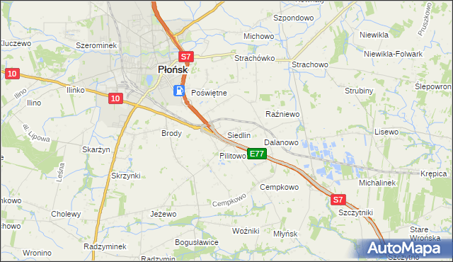 mapa Siedlin, Siedlin na mapie Targeo