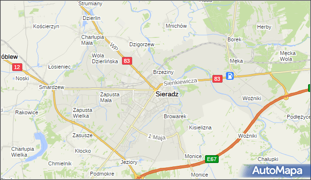 mapa Sieradz, Sieradz na mapie Targeo