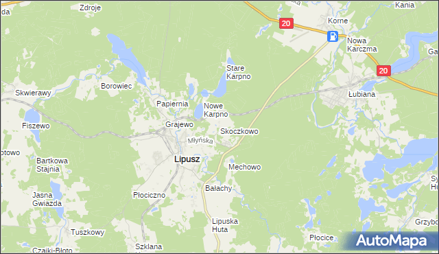 mapa Skoczkowo gmina Lipusz, Skoczkowo gmina Lipusz na mapie Targeo
