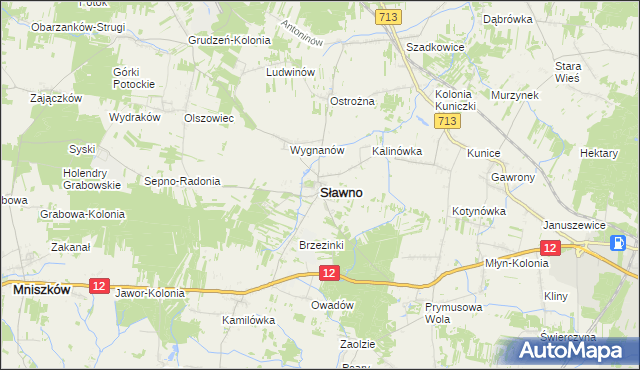 mapa Sławno powiat opoczyński, Sławno powiat opoczyński na mapie Targeo
