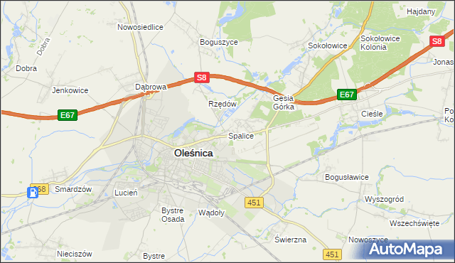 mapa Spalice, Spalice na mapie Targeo