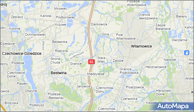 mapa Stara Wieś gmina Wilamowice, Stara Wieś gmina Wilamowice na mapie Targeo