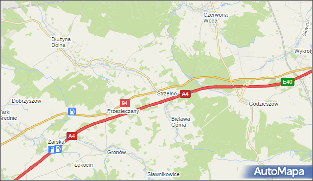 mapa Strzelno gmina Pieńsk, Strzelno gmina Pieńsk na mapie Targeo