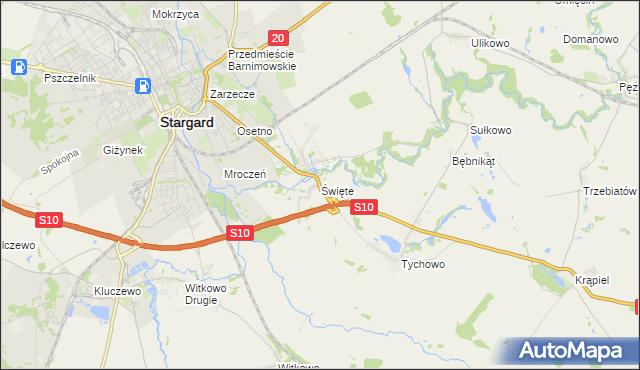 mapa Święte gmina Stargard, Święte gmina Stargard na mapie Targeo