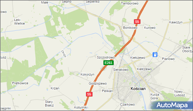 mapa Szczodrowo gmina Kościan, Szczodrowo gmina Kościan na mapie Targeo